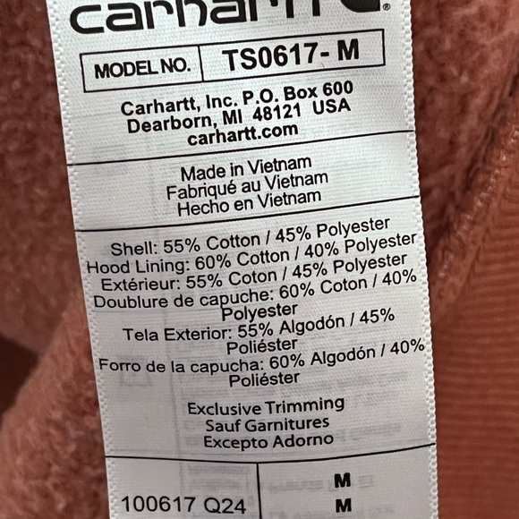 Carhartt rain defender Hooded Quarter-Zip Sweatshirt - Dusty Rose - Picture 4 of 4